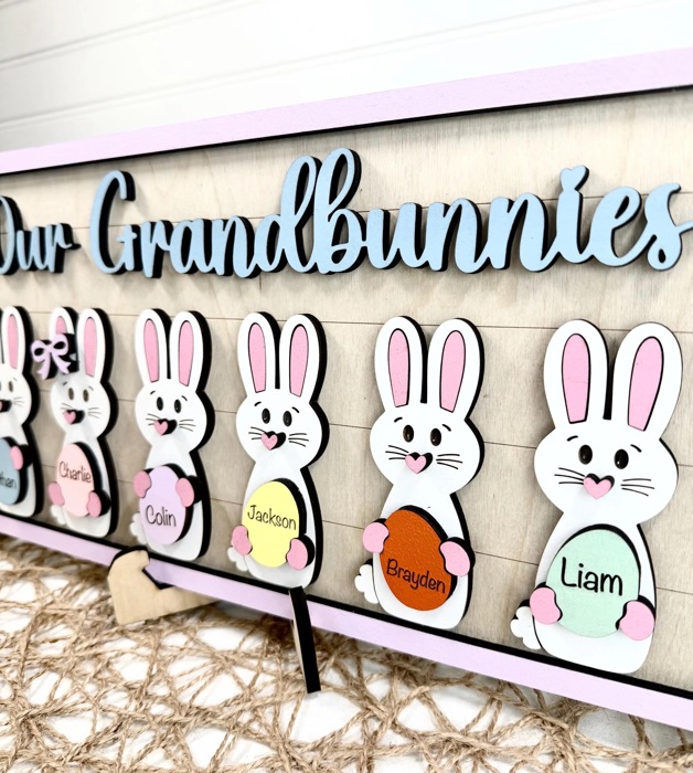 Personalized Bunnies Family Wood Sign, Bunny grandchildren, Easter sign, Our Grandbunnies, Easter Gift for Grandparents
