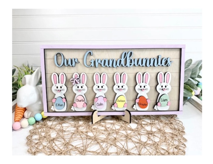 Personalized Bunnies Family Wood Sign, Bunny grandchildren, Easter sign, Our Grandbunnies, Easter Gift for Grandparents