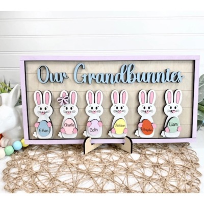 Personalized Bunnies Family Wood Sign, Bunny grandchildren, Easter sign, Our Grandbunnies, Easter Gift for Grandparents