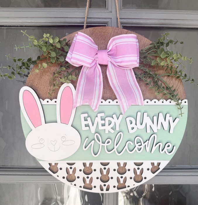 Every Bunny Welcome Door Hanger, Spring Home Decor, Easter Door Hanger, Spring Porch Decor