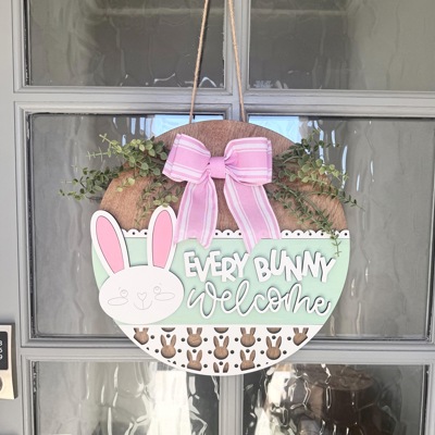 Every Bunny Welcome Door Hanger, Spring Home Decor, Easter Door Hanger, Spring Porch Decor