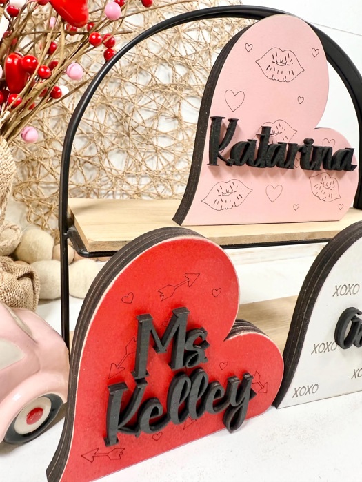Personalized Valentines Hearts Shelf Sitters