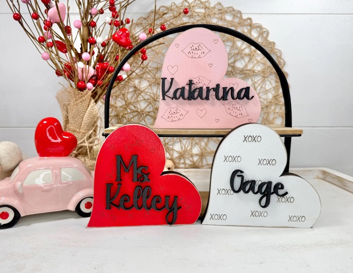 Personalized Valentines Hearts Shelf Sitters