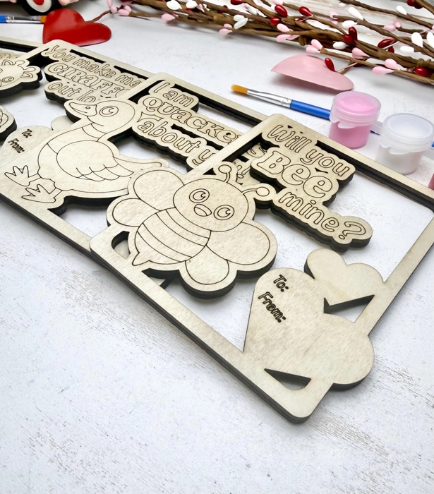 DIY Wooden Valentines Cards Painting Kits, Classroom Valentines Gift