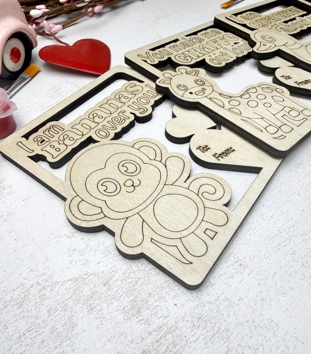 DIY Wooden Valentines Cards Painting Kits, Classroom Valentines Gift