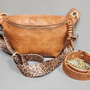 Camel Faux Leather Sling Pleather Bag with 2 Straps