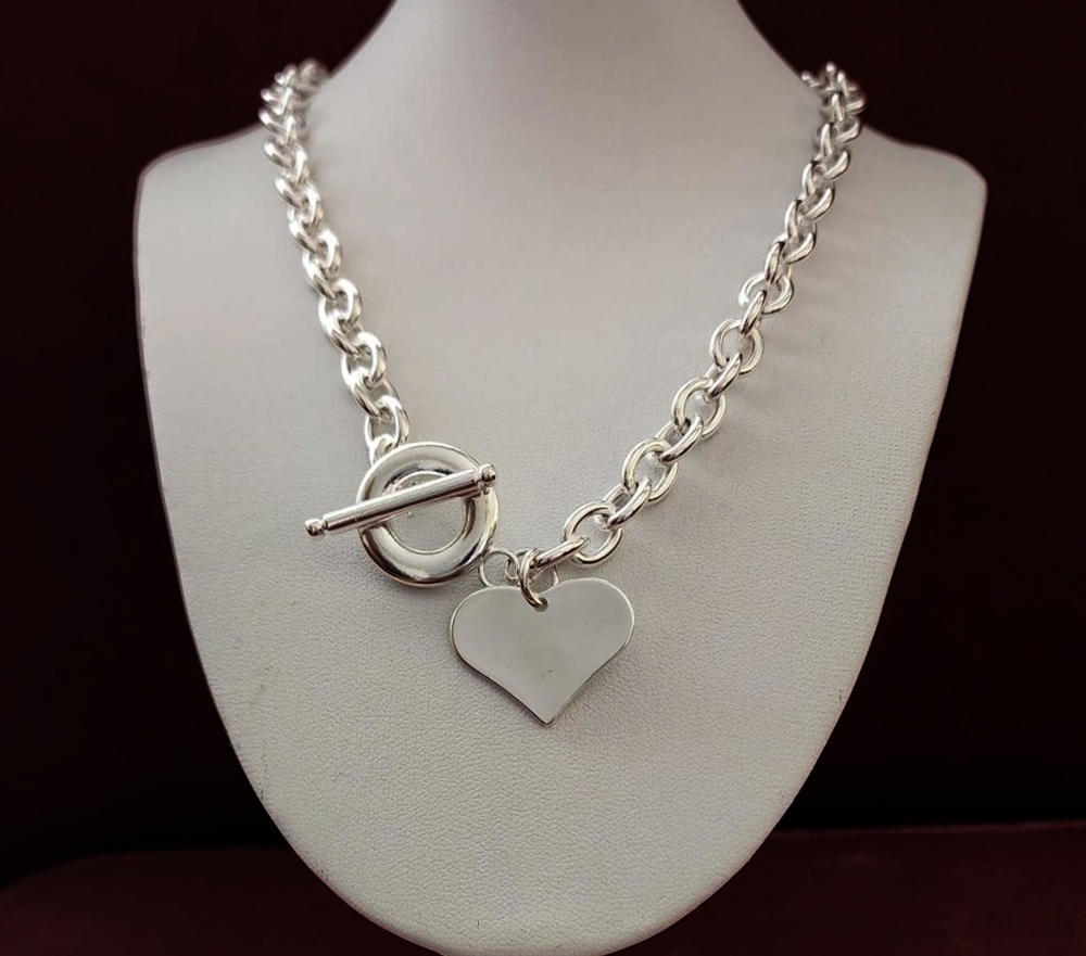 Sterling Heart Necklace Toggle Clasp