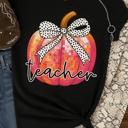  Teacher Pumpkin Tee — Fall Graphic Shirt with Bow