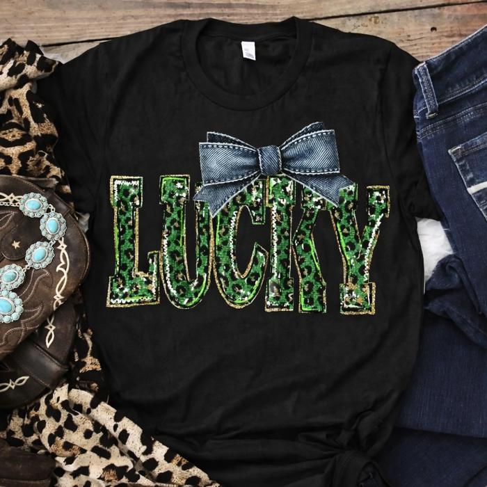 Faux Sequin Lucky Bow Shirt • St. Patrick’s Day Graphic Tee
