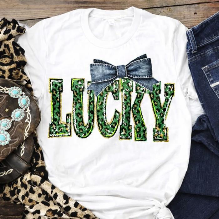 Faux Sequin Lucky Bow Shirt • St. Patrick’s Day Graphic Tee