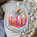  Teacher Pumpkin Tee — Fall Graphic Shirt with Bow