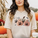  Faux Patchwork Pumpkin Tee - Trendy Fall Halloween Graphic
