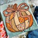  Faux Patchwork Pumpkin Tee – Cozy Fall Graphic Shirt