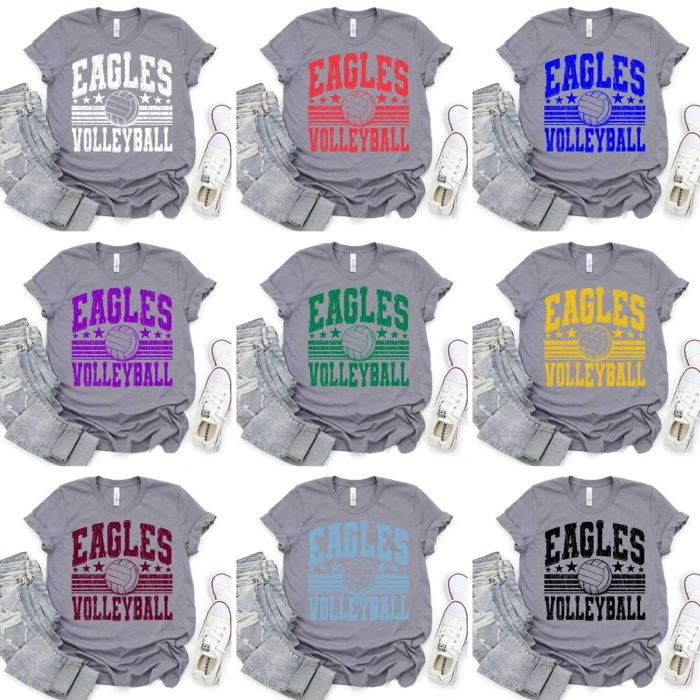 Custom Mascot Volleyball Tee – 30+ Mascots, 50+ Shirt Colors & Custom Ink