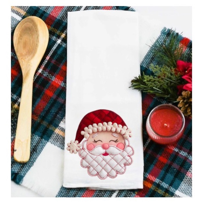 Faux Patchwork Santa Christmas Tea Towel | Holiday Kitchen Decor