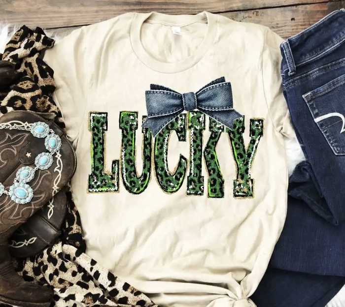Faux Sequin Lucky Bow Shirt • St. Patrick’s Day Graphic Tee
