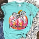  Teacher Pumpkin Tee — Fall Graphic Shirt with Bow