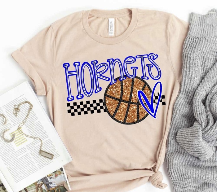 Custom Mascot Basketball Heart Tee – 30+ Mascots