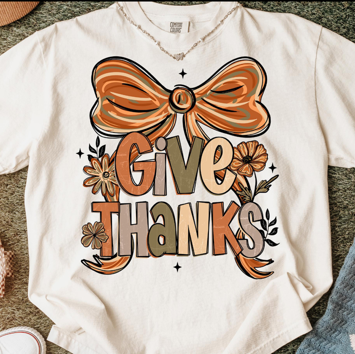 Coquette Give Thanks Bow Tee – Fall Comfort Colors Shirt
