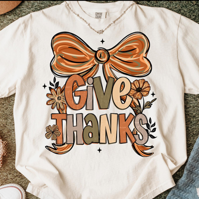 Coquette Give Thanks Bow Tee – Fall Comfort Colors Shirt