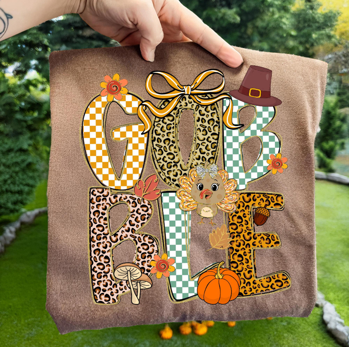 Gobble Graphic Tee – Fall Checkered & Leopard Thanksgiving Shirt
