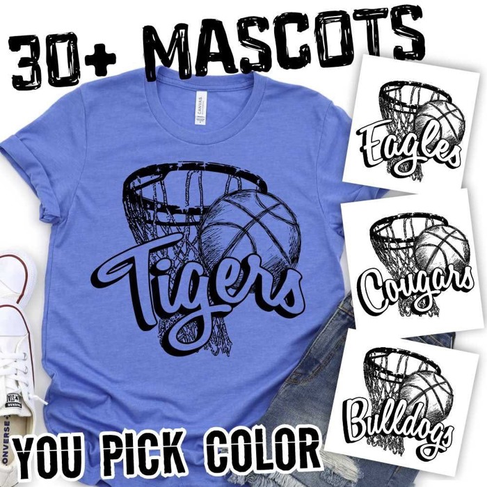 Basketball Mascot Tee – 30+ Mascots | You Pick Color