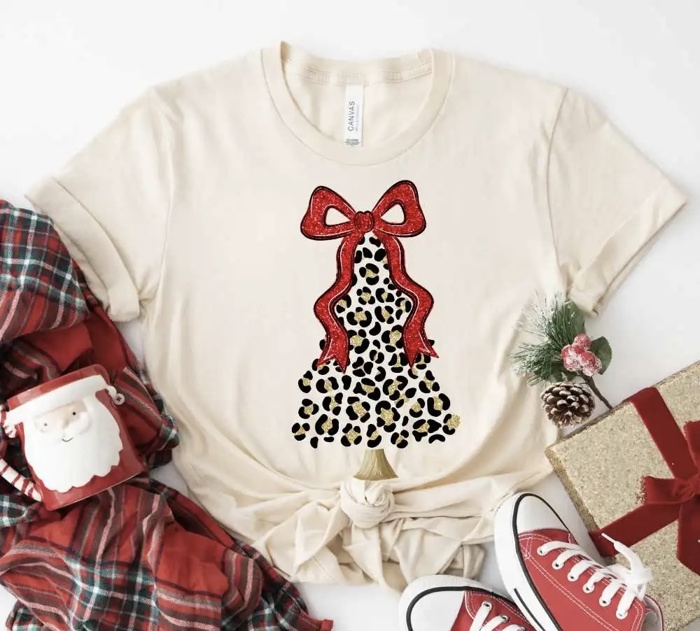 	Leopard Christmas Tree T-shirt • Festive Flair for the Season