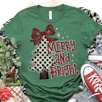 Merry & Bright Christmas Tee Collection – 4 Festive Tree Prints! 