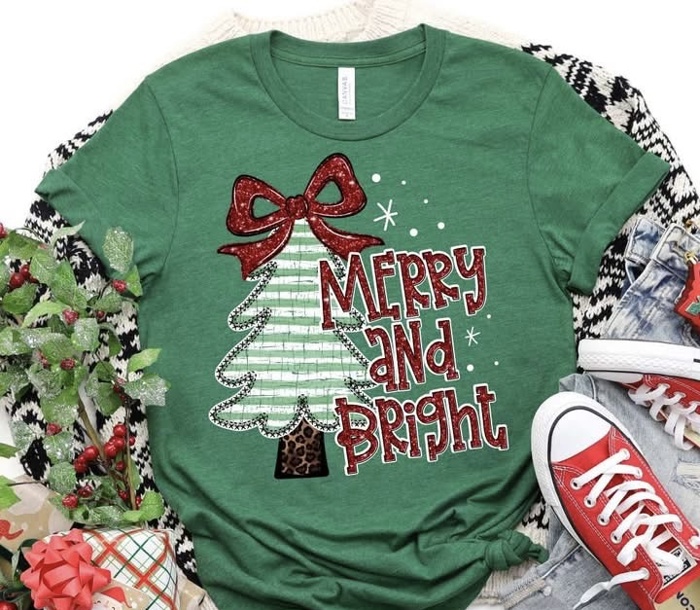 Merry & Bright Christmas Tee Collection – 4 Festive Tree Prints!