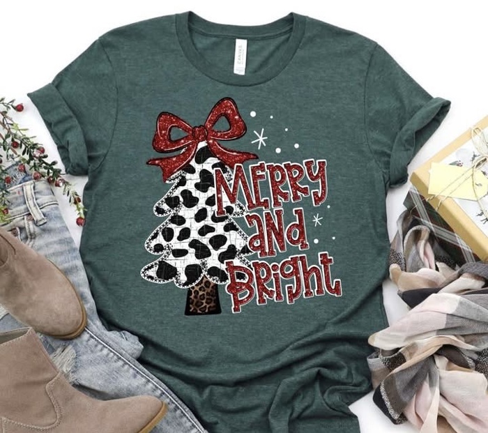 Merry & Bright Christmas Tee Collection – 4 Festive Tree Prints!