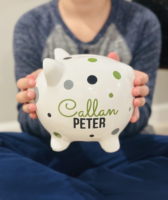 Personalized Polka Dot Piggy Bank – Custom Gift for Kids 