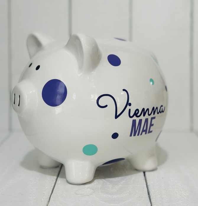 Personalized Polka Dot Piggy Bank – Custom Gift for Kids 
