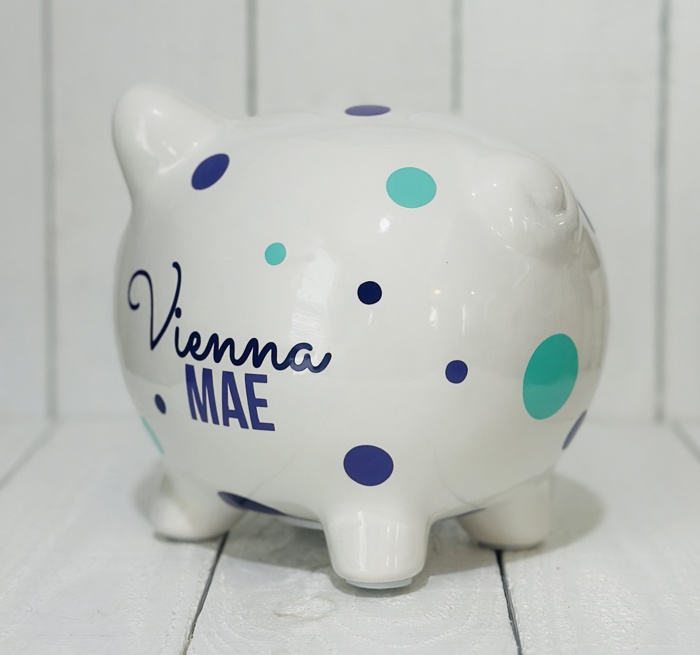 Personalized Polka Dot Piggy Bank – Custom Gift for Kids 
