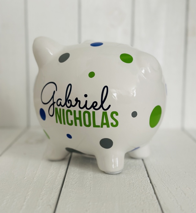 Personalized Polka Dot Piggy Bank – Custom Gift for Kids 