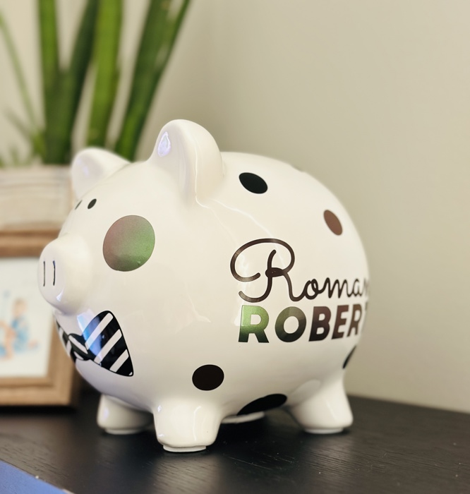 Personalized Polka Dot Piggy Bank – Custom Gift for Kids 