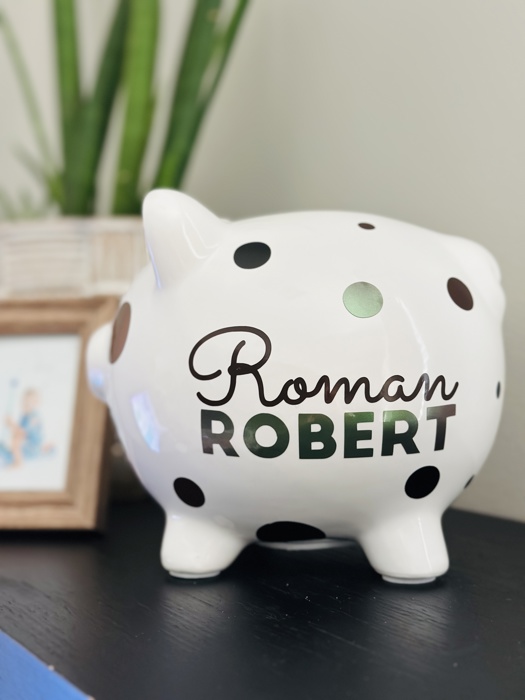 Personalized Polka Dot Piggy Bank – Custom Gift for Kids 