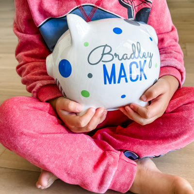 Personalized Polka Dot Piggy Bank – Custom Gift for Kids 