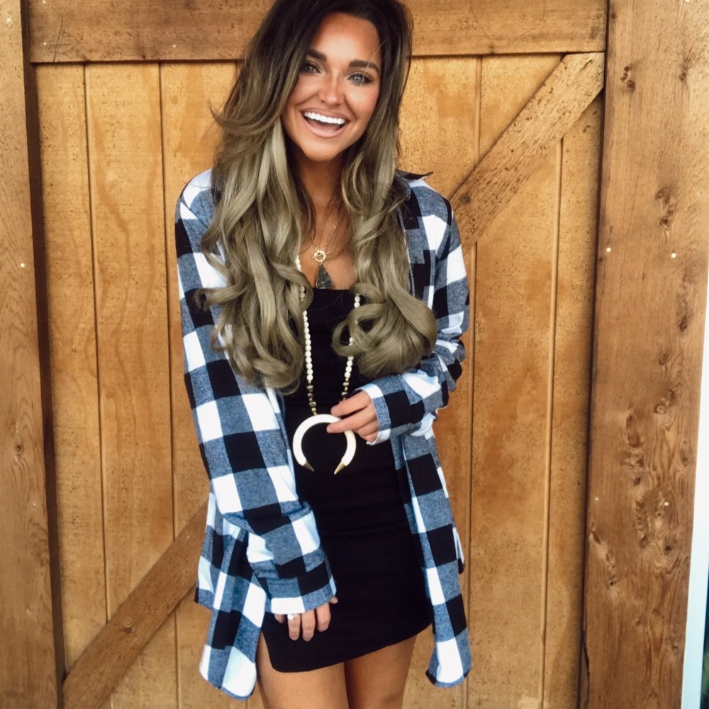 Women's Long Button Plaid Tunic Length Shirt