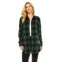 GREEN BLACK 1X Women's Long Button Plaid Tunic Length Shirt