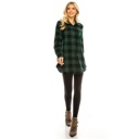 GREEN BLACK 1X Women's Long Button Plaid Tunic Length Shirt