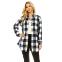 NAVY WHITE 1X Women's Long Button Plaid Tunic Length Shirt