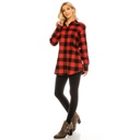 RED BLACK 1X Women's Long Button Plaid Tunic Length Shirt