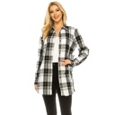 BLACK WHITE GRID 1X Women's Long Button Plaid Tunic Length Shirt