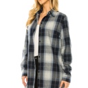 HEATHER BLUE 1X Women's Long Button Plaid Tunic Length Shirt