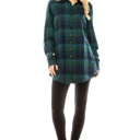 NAVY GREEN 1X Women's Long Button Plaid Tunic Length Shirt