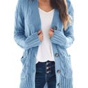 Large Blue Haute Edition Women's Cable Knit Button Up Sweater Cardigan