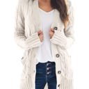 Large Ivory Haute Edition Women's Cable Knit Button Up Sweater Cardigan