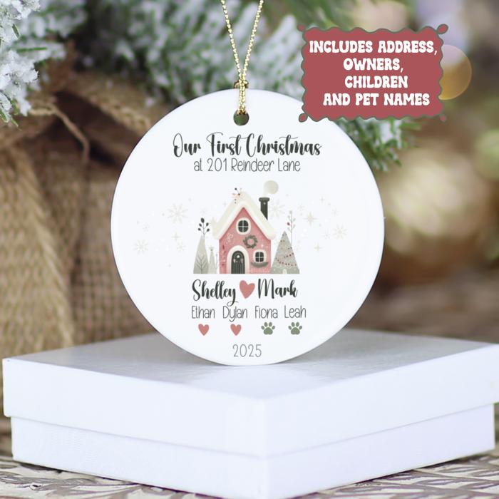 Personalized First Christmas New Home Ornament | Custom Address, Family and Pet Names