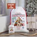  Personalized Santa Sack; Child's Fabric Christmas Gift Bag with Name; Santa, Reindeer, Puppy, Kitten, Teddy Bear Designs; Large & Small Bags