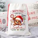 Personalized Santa Sack; Child's Fabric Christmas Gift Bag with Name; Santa, Reindeer, Puppy, Kitten, Teddy Bear Designs; Large & Small Bags